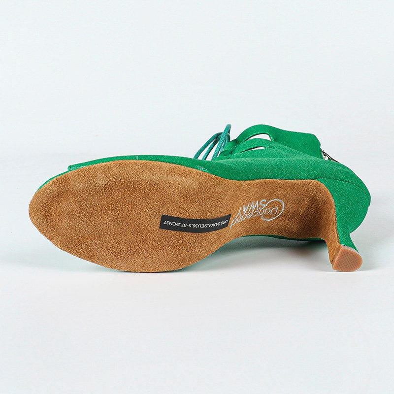 Women's Green Suede Sole Customized Heel Dance Boots JazSalsa Dance Shoes