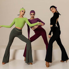 Women's Black High Waist Pants Latin Dance Wear Training Performance Pants