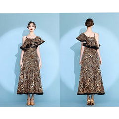 Women's Leopard Print Modern Dance Performance Dress WaltBallroom Dance Dress