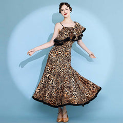 Women's Leopard Print Modern Dance Performance Dress WaltBallroom Dance Dress