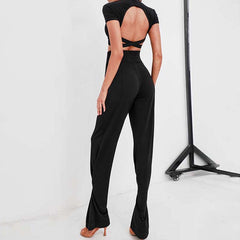 Women's Black High Waisted Wide Two Ways To Wear Latin Dance Wear Training Performance Pants