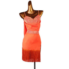 Customisable-Women's Rhinestone Tassel Rumba Latin Dance Dresses Performance Dresses