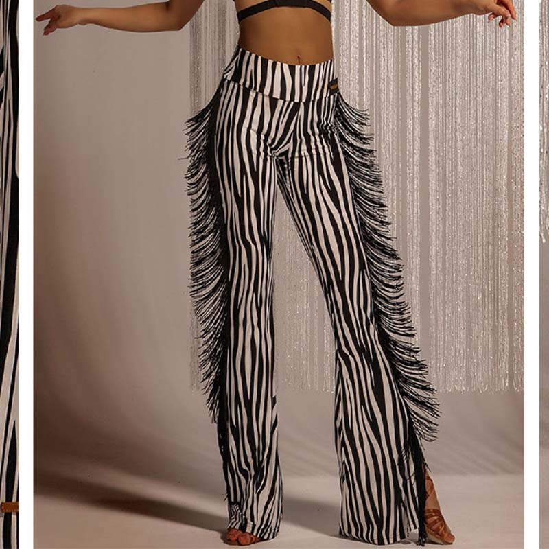 Women's High-waist Tassels Latin Dancewear Training Performance Dance Pants