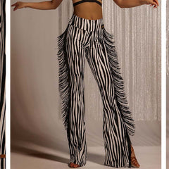 Women's High-waist Tassels Latin Dancewear Training Performance Dance Pants