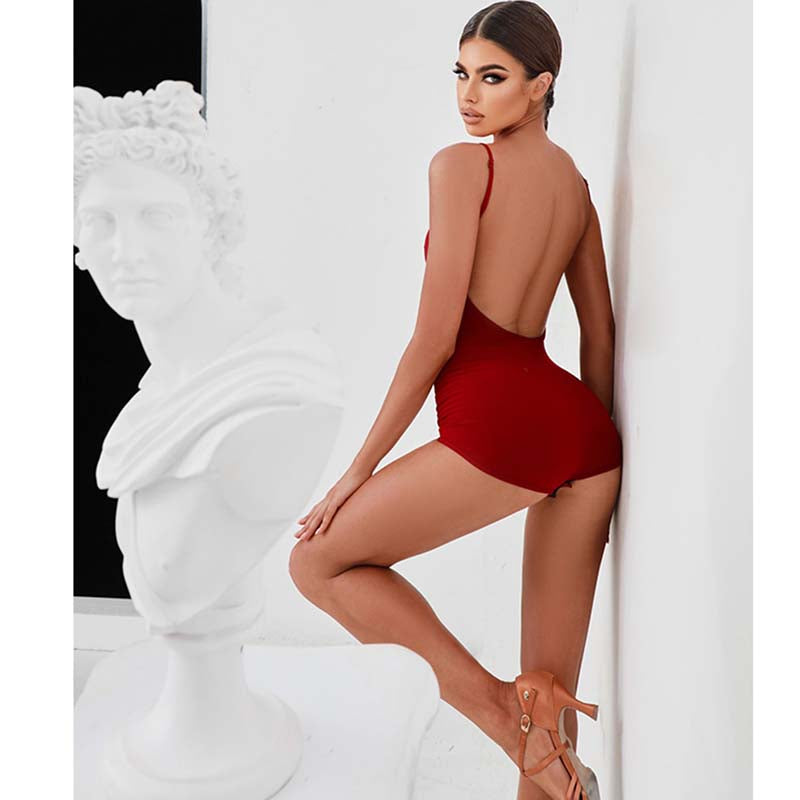 Women's Halter Backless Gymnastics Latin Dance Wear Bodysuit(Including Chest Pads)