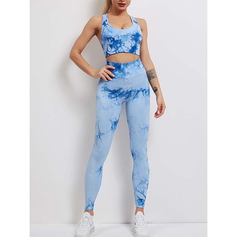 Women's Tie-dye Stretch Yoga Suit Sports Running Fitness Set Knitted Fitness