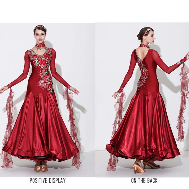 Customisable-Women's Rhinestones Blue Modern WaltDress Ballroom Dance Dress Swing Dress Competition
