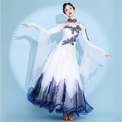 Women's White Lace Diamond WaltBallroom Dance Competition Modern Dance Dress