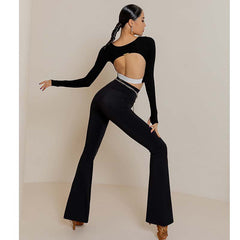 Women's Black High Waist Pants Latin Dance Wear Training Performance Pants