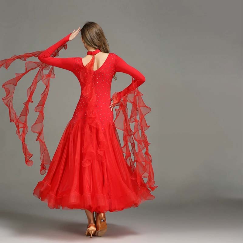 Women's Long Sleeve WaltModern Ballroom Dance Dress Competition Dresses