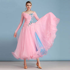 Women's Rhinestone Splicing Modern Dress Ballroom Dress Performance Swing Dress Competition Wear