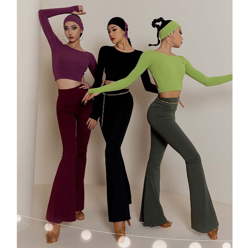 Women's Black High Waist Pants Latin Dance Wear Training Performance Pants