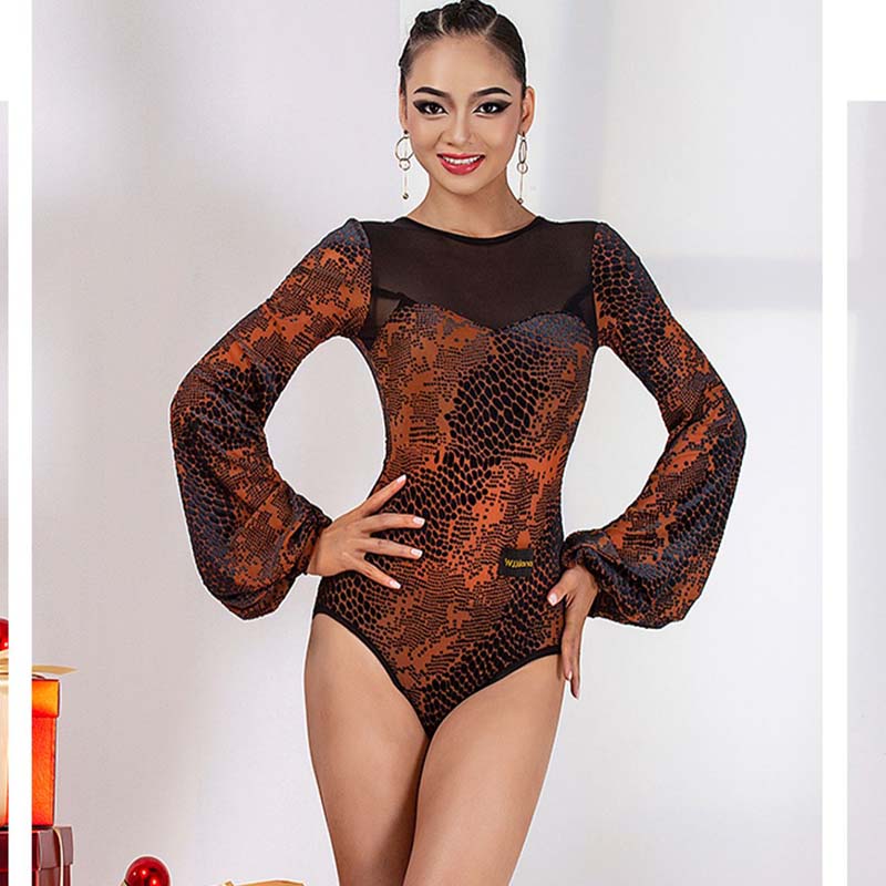 Women's Velvet Lantern Sleeve Modern Dance Tops Training Clothes Bodysuit