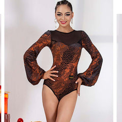 Women's Velvet Lantern Sleeve Modern Dance Tops Training Clothes Bodysuit
