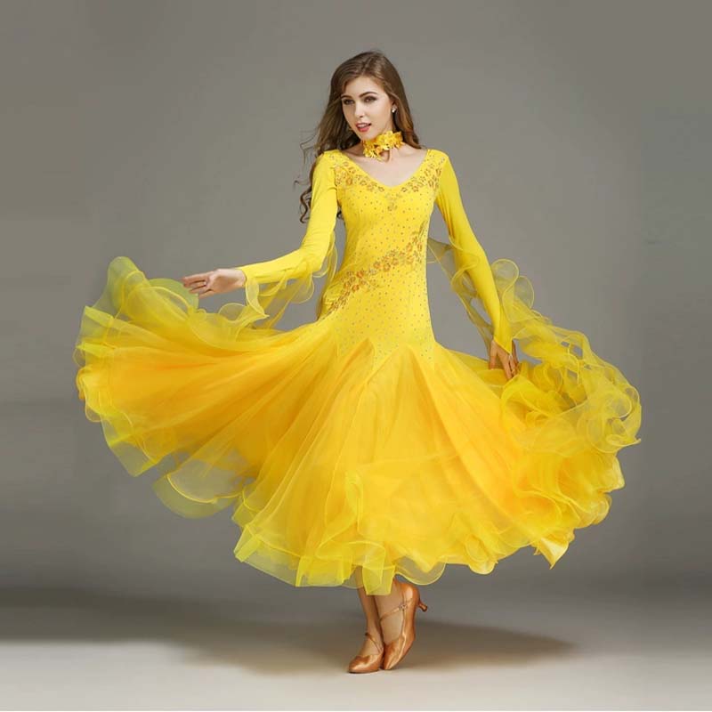 Women's Long Sleeve WaltModern Ballroom Dance Dress Competition Dresses