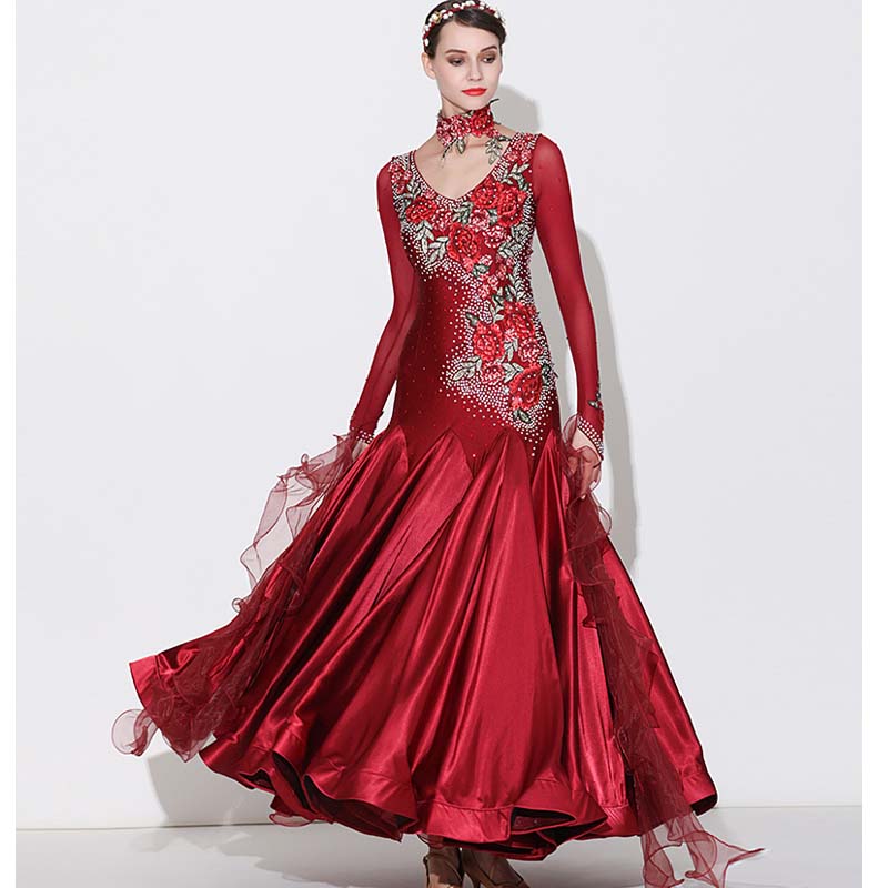 Customisable-Women's Rhinestones Blue Modern WaltDress Ballroom Dance Dress Swing Dress Competition