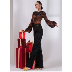 Women's Velvet Lantern Sleeve Modern Dance Tops Training Clothes Bodysuit