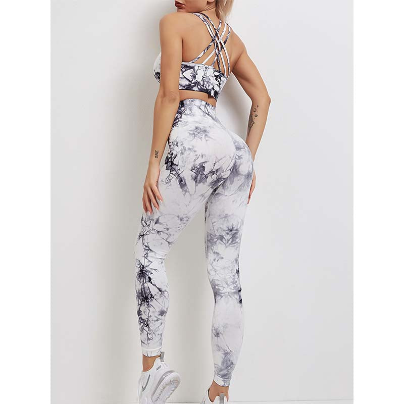 Women's Tie-dye Stretch Yoga Suit Sports Running Fitness Set Knitted Fitness