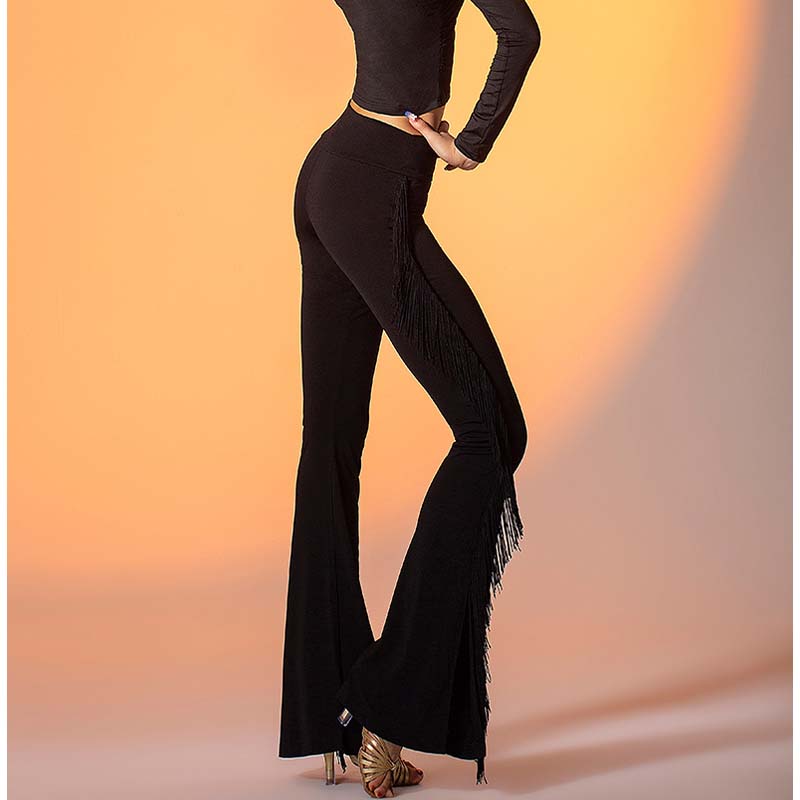 Women's High-waist Tassels Latin Dancewear Training Performance Dance Pants
