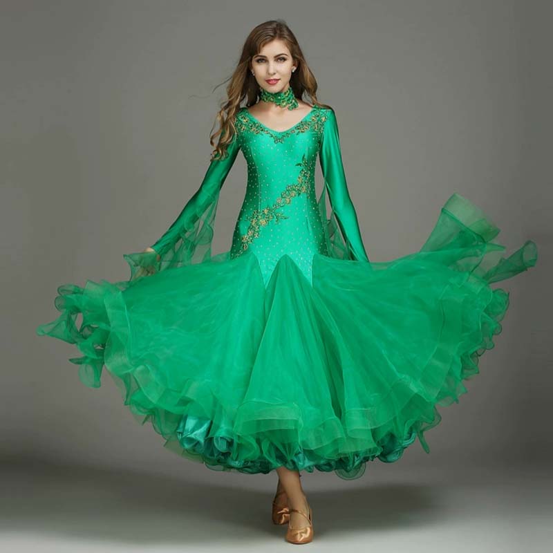 Women's Long Sleeve WaltModern Ballroom Dance Dress Competition Dresses