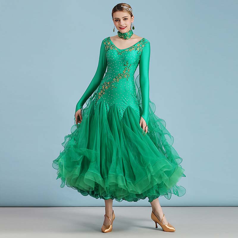 Women's Long Sleeve WaltModern Ballroom Dance Dress Competition Dresses