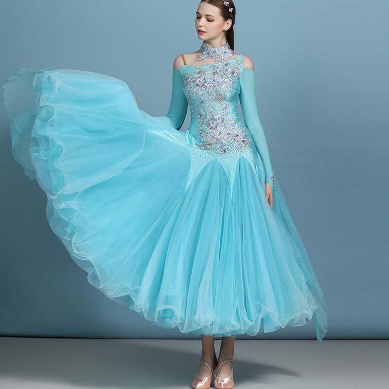 Women's Rhinestones Blue Modern WaltDress Ballroom Dance Dress Swing Dress Competition Dress
