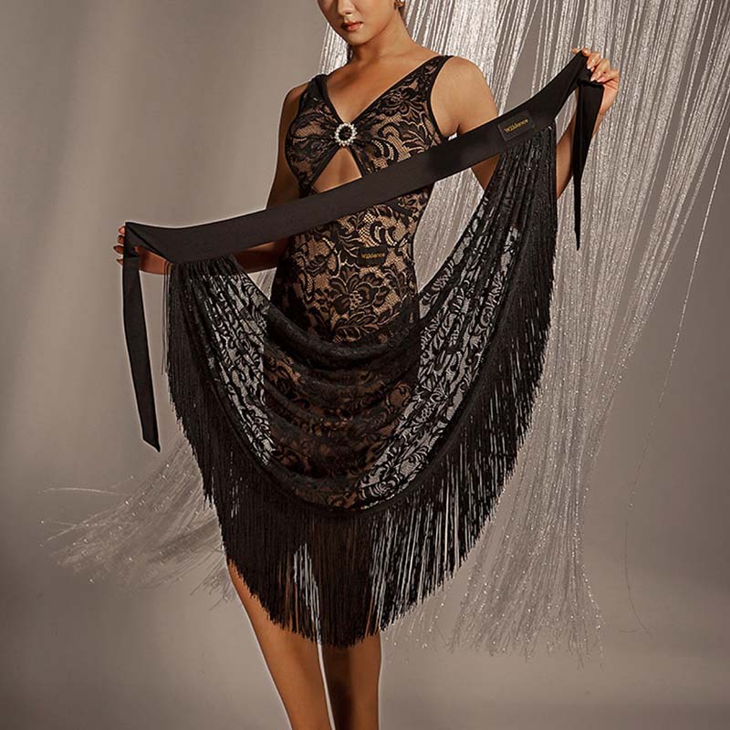 Women's Lace Tassels Latin Dance Srt Dance Wear Training Performance Dress