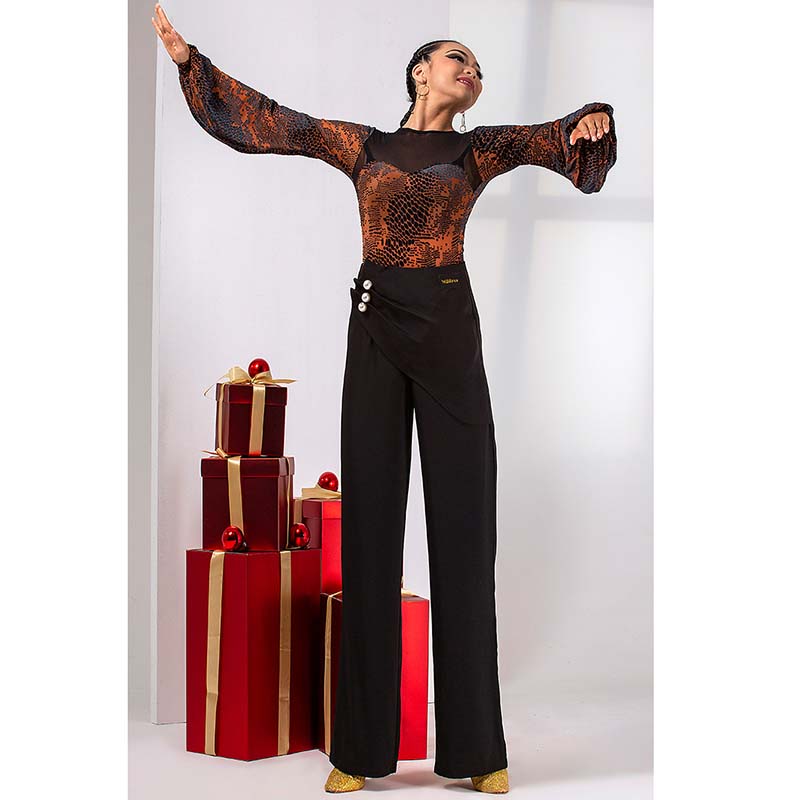 Women's Velvet Lantern Sleeve Modern Dance Tops Training Clothes Bodysuit