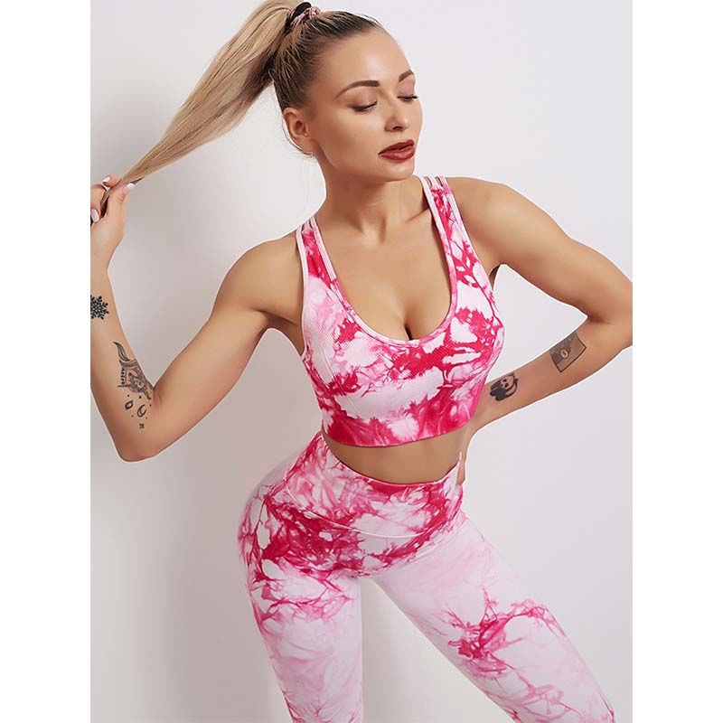Women's Tie-dye Stretch Yoga Suit Sports Running Fitness Set Knitted Fitness