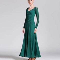 Women's Long Sleeve V-Neck Modern Dance Costume Ballroom Dance Dress
