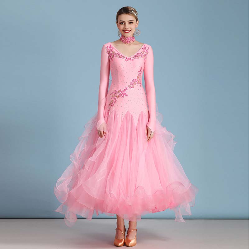 Women's Long Sleeve WaltModern Ballroom Dance Dress Competition Dresses
