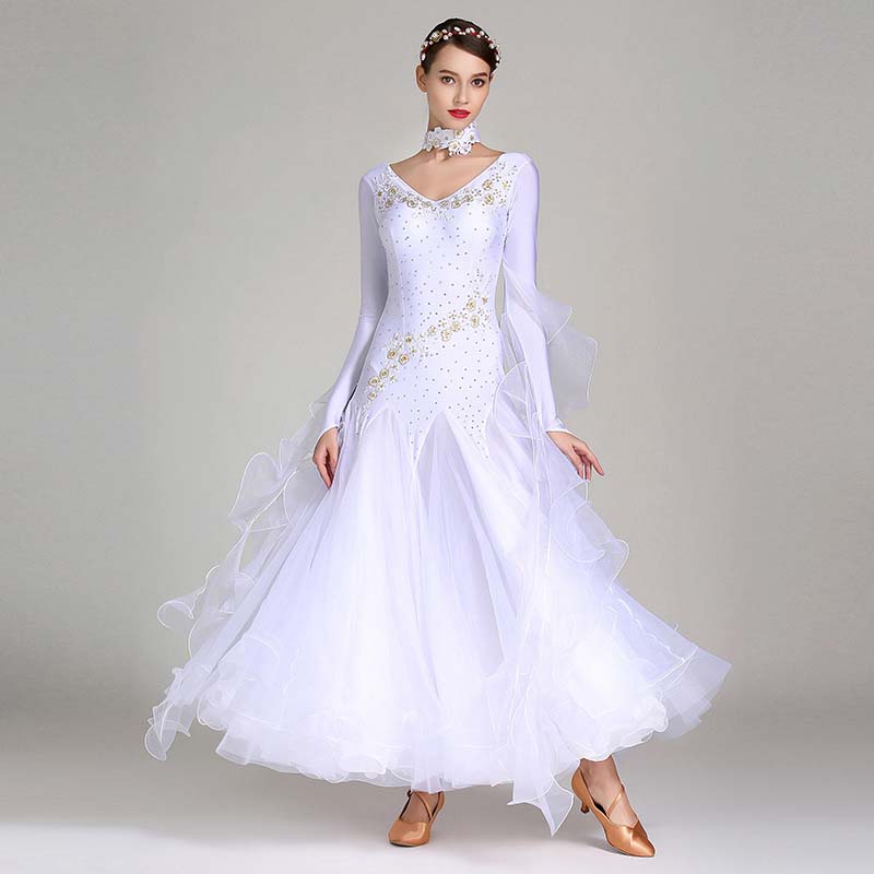 Women's Long Sleeve WaltModern Ballroom Dance Dress Competition Dresses