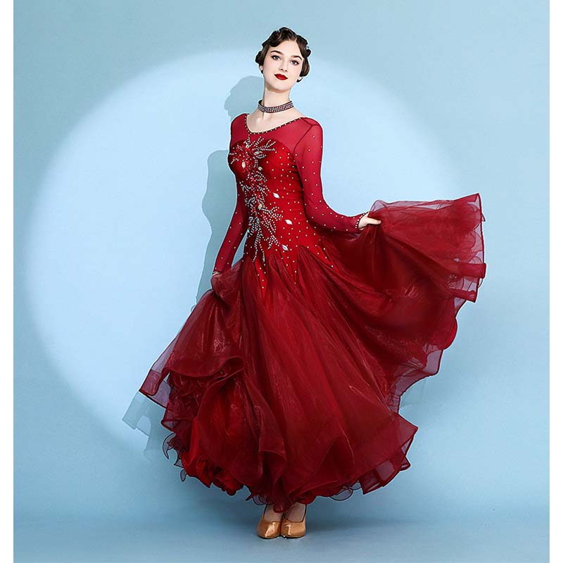 Women's Long Sleeve WaltModern Ballroom Dance Dress Competition Dresses Performance wear