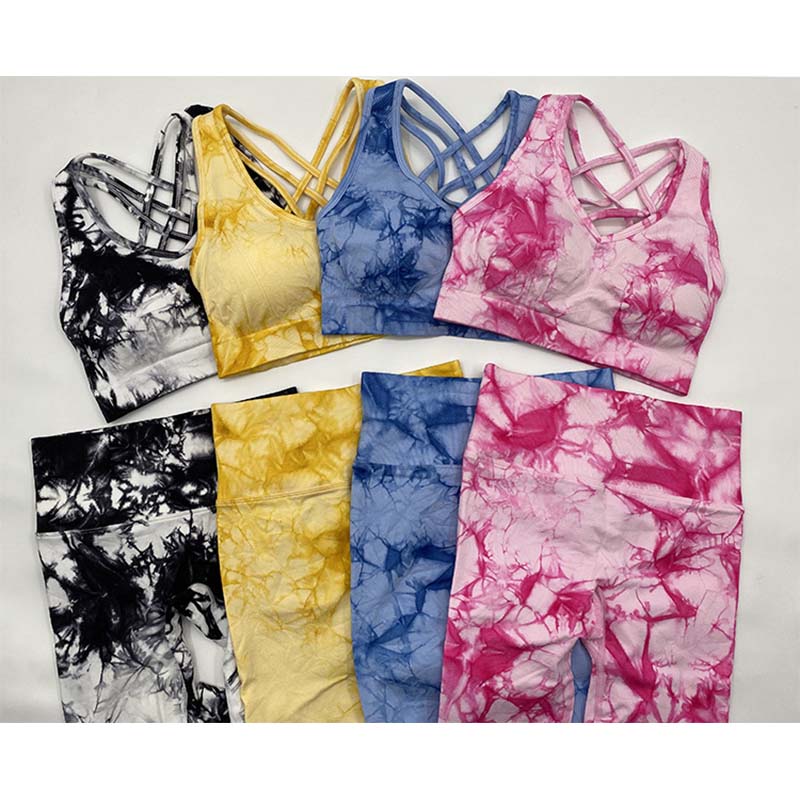 Women's Tie-dye Stretch Yoga Suit Sports Running Fitness Set Knitted Fitness