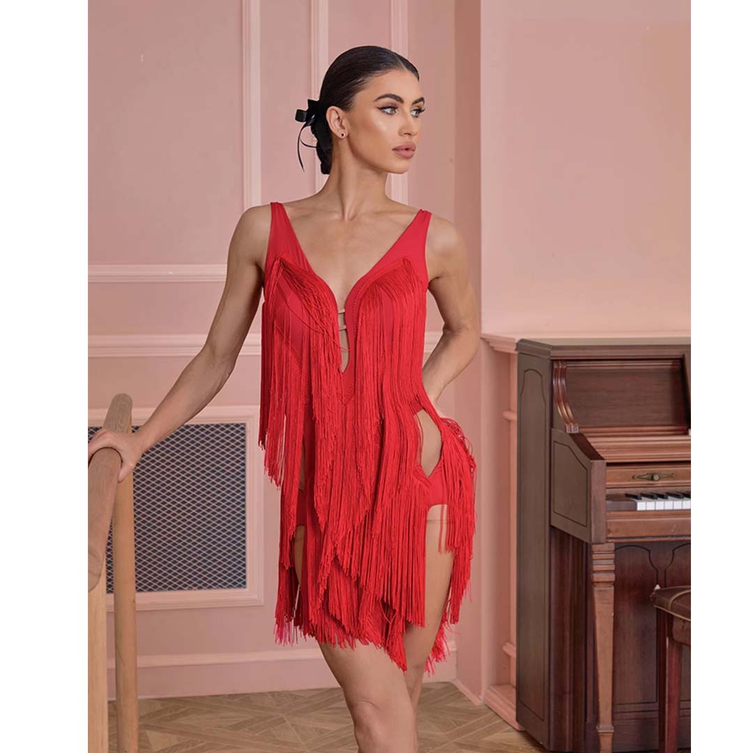 Women's Spaghetti Straps Tassel Dance Dress Dance Wear Training Performance Dress