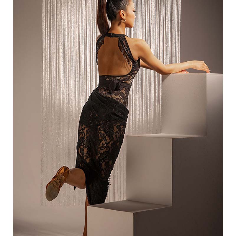 Black Lance Dance Wear Bodysuit Training Performance Tops