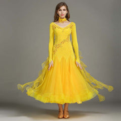 Women's Long Sleeve WaltModern Ballroom Dance Dress Competition Dresses