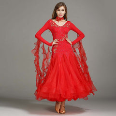 Women's Long Sleeve WaltModern Ballroom Dance Dress Competition Dresses
