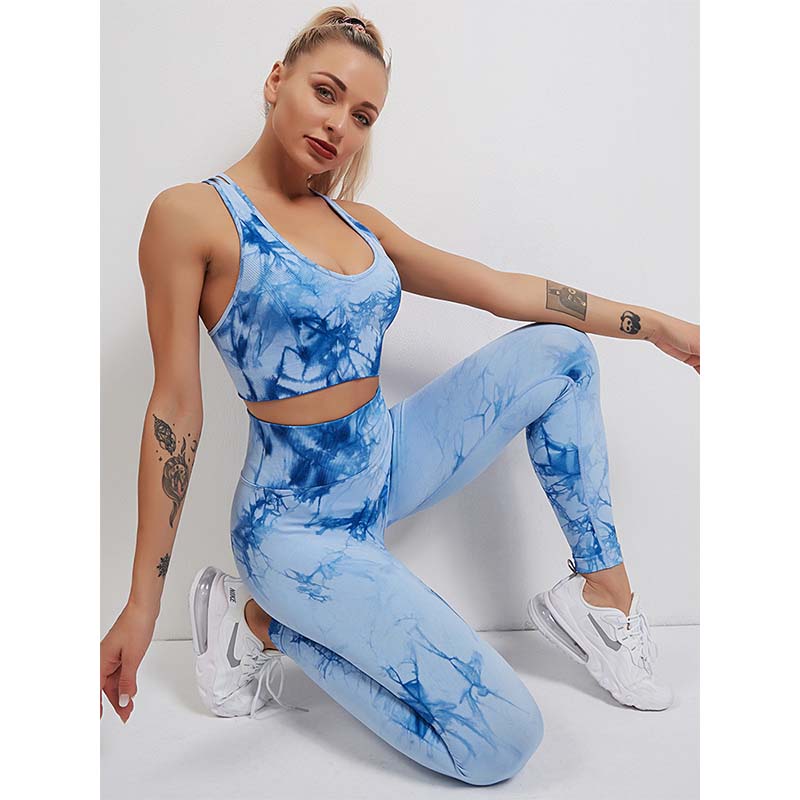 Women's Tie-dye Stretch Yoga Suit Sports Running Fitness Set Knitted Fitness