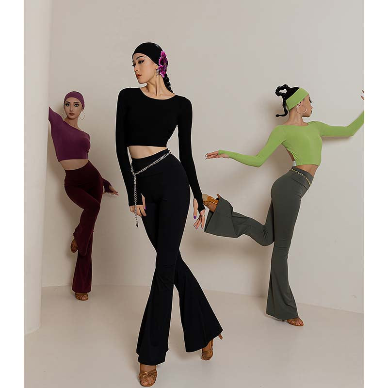 Women's Black High Waist Pants Latin Dance Wear Training Performance Pants