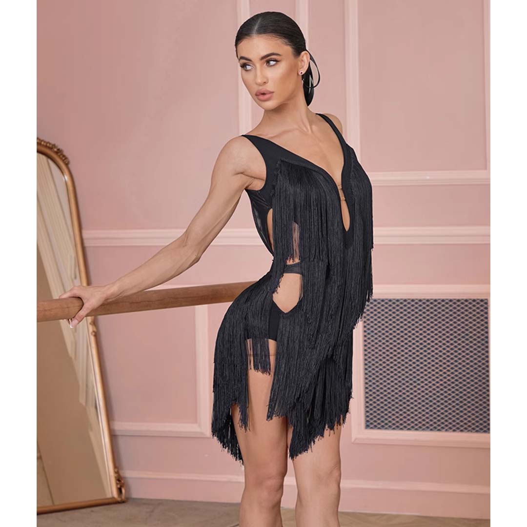 Women's Spaghetti Straps Tassel Dance Dress Dance Wear Training Performance Dress