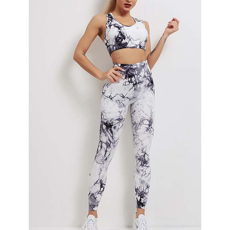 Women's Tie-dye Stretch Yoga Suit Sports Running Fitness Set Knitted Fitness