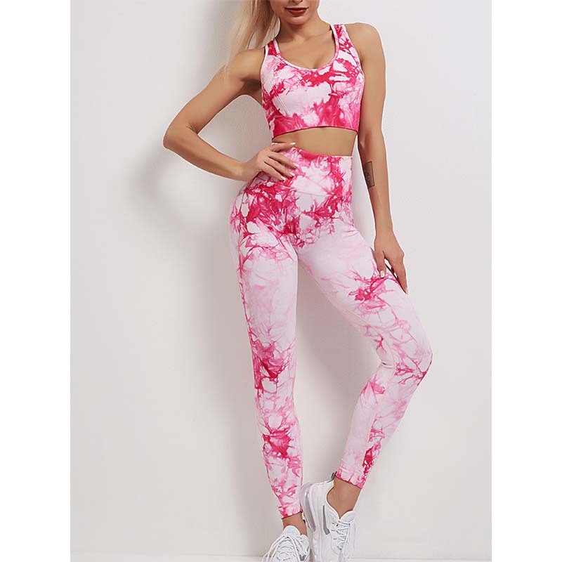 Women's Tie-dye Stretch Yoga Suit Sports Running Fitness Set Knitted Fitness