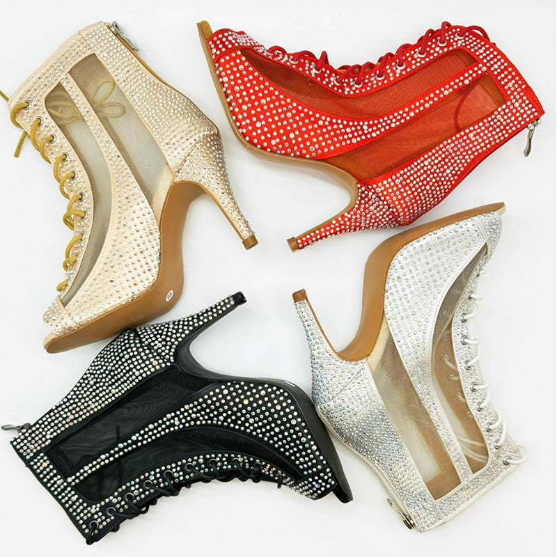 Women's Customized Heel Rhinestone Satin Customized Heels Dance Boots JazSalsa Dancing Shoes