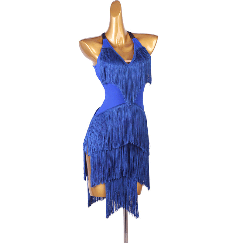 Customisable-Women's Performance Sleeveless Tassels Latin Salsa Dance Dress Competition Dress