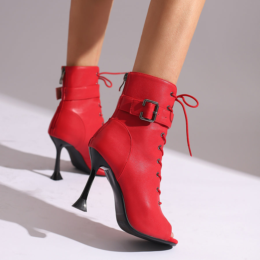 Women's 9.5cm Heel Rubber Sole Leatherette JazShoes Open Toe Dance Heels Boots