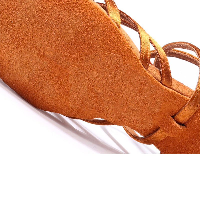 Women's Brown Satin Customized Heel Ballroom Latin Dance Shoes