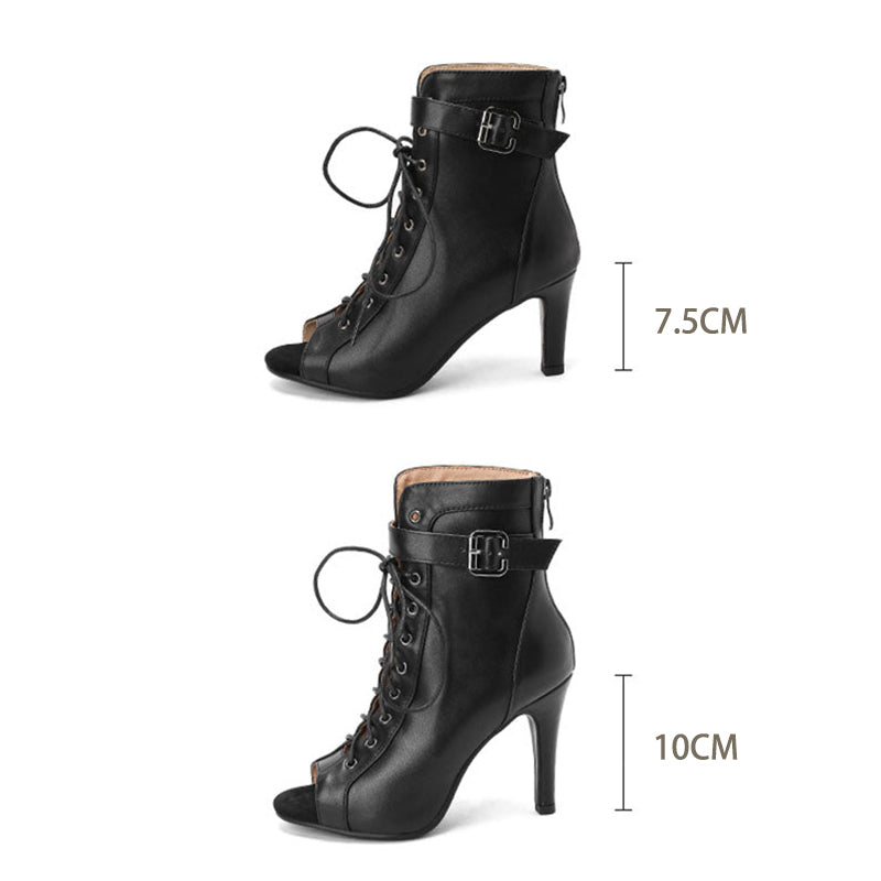 Women's 7.5cm/10cm Slim Heel Leatherette Rubber Sole Peep Toe Lace-up JazShoes Dance Boots