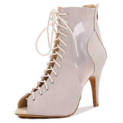 Women's Beige Customized Heel Velvet JazShoes Dance Heels Boots