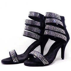 Women's Satin Black Rhinestone Customized Heels Dance Boots Salsa Dance Shoes